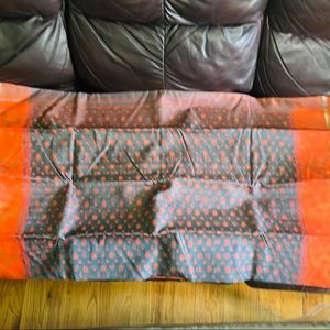 Orange and gray color with dark orange blouse piece. Cotton Jumdani with golden